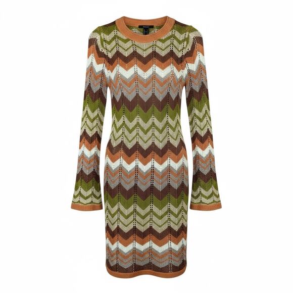 New Forever 21 Knit Dress Multicolor Chevron Long Sleeve Boho Women's M - Picture 1 of 9